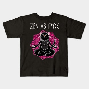 Zen As Fuck Black Cat Yoga Meditation Sarcasm Kids T-Shirt